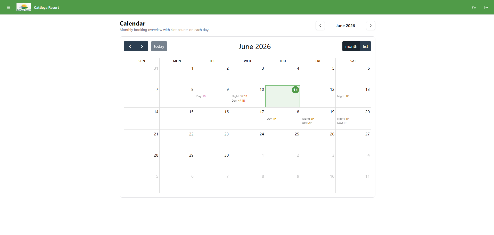 Calendar in light mode
